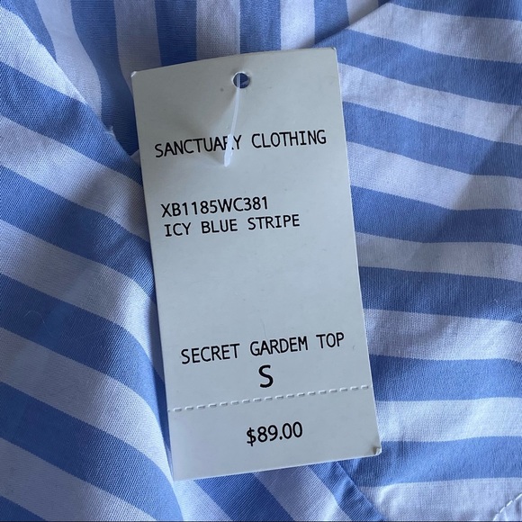 Sanctuary Icy Blue Stripe Ruffle Crossover Pirate Shirt Top Blouse - Picture 5 of 12